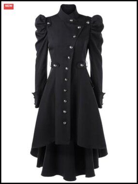 Victorian Steampunk Swallow Tail Long Trench Coat Puff Sleeve